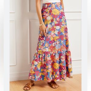 Talbots Skirt Womens Petite XS  Fruits & Flowers Tiered Poplin Maxi Smocked